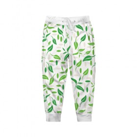 Детские брюки 3D с принтом Зеленые листья в Курске, 100% полиэстер | манжеты по низу, эластичный пояс регулируется шнурком, по бокам два кармана без застежек, внутренняя часть кармана из мелкой сетки | 