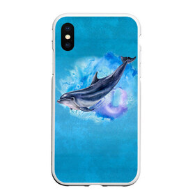 Чехол для iPhone XS Max матовый с принтом Дельфин в Курске, Силикон | Область печати: задняя сторона чехла, без боковых панелей | Тематика изображения на принте: dolphin | акварель | дельфин | море | морские млекопитающие | океан | синий
