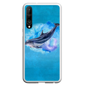 Чехол для Honor P30 с принтом Дельфин в Курске, Силикон | Область печати: задняя сторона чехла, без боковых панелей | dolphin | акварель | дельфин | море | морские млекопитающие | океан | синий