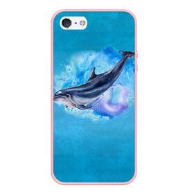 Чехол для iPhone 5/5S матовый с принтом Дельфин в Курске, Силикон | Область печати: задняя сторона чехла, без боковых панелей | dolphin | акварель | дельфин | море | морские млекопитающие | океан | синий
