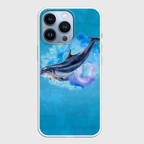 Чехол для iPhone 13 Pro с принтом Дельфин в Курске,  |  | Тематика изображения на принте: dolphin | акварель | дельфин | море | морские млекопитающие | океан | синий