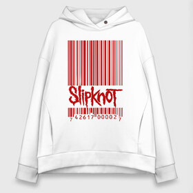 Женское худи Oversize хлопок с принтом SlipKnot штрих код в Курске, френч-терри — 70% хлопок, 30% полиэстер. Мягкий теплый начес внутри —100% хлопок | боковые карманы, эластичные манжеты и нижняя кромка, капюшон на магнитной кнопке | Тематика изображения на принте: 1999 | got | slipknot. mad | группа | код | логотип | надпись | слипкнот | штрих | штрихкод | эмблема