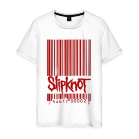 Мужская футболка хлопок с принтом SlipKnot штрих код в Курске, 100% хлопок | прямой крой, круглый вырез горловины, длина до линии бедер, слегка спущенное плечо. | Тематика изображения на принте: 1999 | got | slipknot. mad | группа | код | логотип | надпись | слипкнот | штрих | штрихкод | эмблема