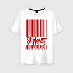 Женская футболка хлопок Oversize с принтом SlipKnot штрих код в Курске, 100% хлопок | свободный крой, круглый ворот, спущенный рукав, длина до линии бедер
 | Тематика изображения на принте: 1999 | got | slipknot. mad | группа | код | логотип | надпись | слипкнот | штрих | штрихкод | эмблема