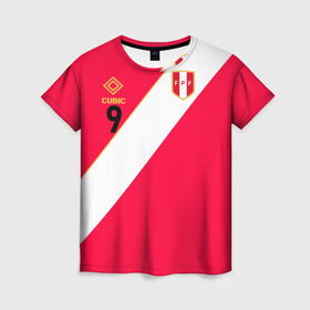 Женская футболка 3D с принтом Форма сборной Перу №9 в Курске, 100% полиэфир ( синтетическое хлопкоподобное полотно) | прямой крой, круглый вырез горловины, длина до линии бедер | Тематика изображения на принте: 