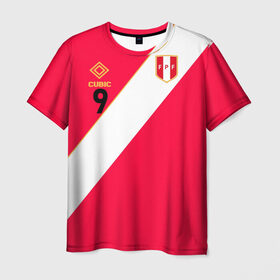Мужская футболка 3D с принтом Форма сборной Перу №9 в Курске, 100% полиэфир | прямой крой, круглый вырез горловины, длина до линии бедер | 
