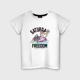 Детская футболка хлопок с принтом Фламинго Суббота в Курске, 100% хлопок | круглый вырез горловины, полуприлегающий силуэт, длина до линии бедер | Тематика изображения на принте: выходной | калифорния | летние | летняя | лето | отдых | свобода | суббота