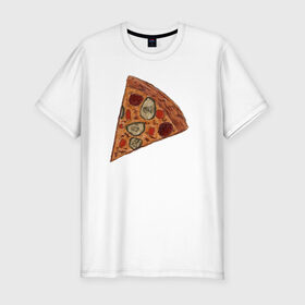 Мужская футболка премиум с принтом Пицца кусочек в Курске, 92% хлопок, 8% лайкра | приталенный силуэт, круглый вырез ворота, длина до линии бедра, короткий рукав | 