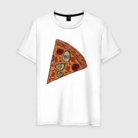 Мужская футболка хлопок с принтом Пицца кусочек в Курске, 100% хлопок | прямой крой, круглый вырез горловины, длина до линии бедер, слегка спущенное плечо. | Тематика изображения на принте: 