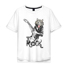 Мужская футболка хлопок Oversize с принтом Тигр Рок в Курске, 100% хлопок | свободный крой, круглый ворот, “спинка” длиннее передней части | rock | гитара | рок | рокер | тигр | тигры
