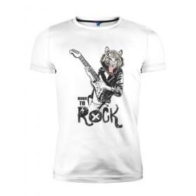 Мужская футболка премиум с принтом Тигр Рок в Курске, 92% хлопок, 8% лайкра | приталенный силуэт, круглый вырез ворота, длина до линии бедра, короткий рукав | rock | гитара | рок | рокер | тигр | тигры