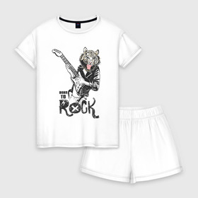 Женская пижама с шортиками хлопок с принтом Тигр Рок в Курске, 100% хлопок | футболка прямого кроя, шорты свободные с широкой мягкой резинкой | rock | гитара | рок | рокер | тигр | тигры