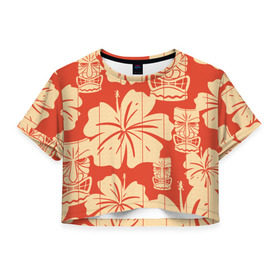 Женская футболка 3D укороченная с принтом Гавайские маски в Курске, 100% полиэстер | круглая горловина, длина футболки до линии талии, рукава с отворотами | идол | паттерн | цветы