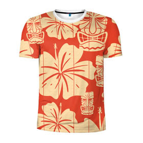 Мужская футболка 3D спортивная с принтом Гавайские маски в Курске, 100% полиэстер с улучшенными характеристиками | приталенный силуэт, круглая горловина, широкие плечи, сужается к линии бедра | идол | паттерн | цветы
