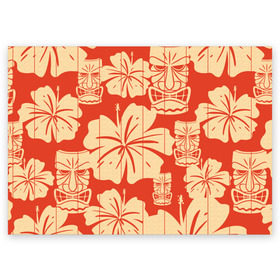 Поздравительная открытка с принтом Гавайские маски в Курске, 100% бумага | плотность бумаги 280 г/м2, матовая, на обратной стороне линовка и место для марки
 | Тематика изображения на принте: идол | паттерн | цветы