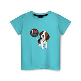 Детская футболка хлопок с принтом Я люблю Бигля в Курске, 100% хлопок | круглый вырез горловины, полуприлегающий силуэт, длина до линии бедер | Тематика изображения на принте: beagle | бигли | бигль | с биглем | с обакой | собака | собаки | собачки