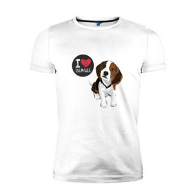 Мужская футболка премиум с принтом Я люблю Бигля в Курске, 92% хлопок, 8% лайкра | приталенный силуэт, круглый вырез ворота, длина до линии бедра, короткий рукав | Тематика изображения на принте: beagle | бигли | бигль | с биглем | с обакой | собака | собаки | собачки