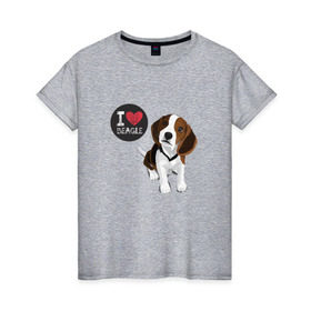 Женская футболка хлопок с принтом Я люблю Бигля в Курске, 100% хлопок | прямой крой, круглый вырез горловины, длина до линии бедер, слегка спущенное плечо | beagle | бигли | бигль | с биглем | с обакой | собака | собаки | собачки