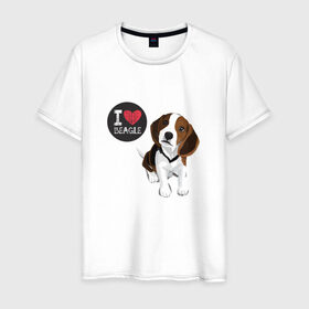 Мужская футболка хлопок с принтом Я люблю Бигля в Курске, 100% хлопок | прямой крой, круглый вырез горловины, длина до линии бедер, слегка спущенное плечо. | Тематика изображения на принте: beagle | бигли | бигль | с биглем | с обакой | собака | собаки | собачки