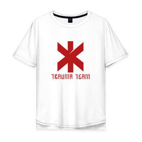 Мужская футболка хлопок Oversize с принтом TRAUMA TEAM \ CYBERPUNK 2077 в Курске, 100% хлопок | свободный крой, круглый ворот, “спинка” длиннее передней части | 2019 | cd project red | cyberpunk 2077 | future | hack | night city | samurai | sci fi | trauma team | андроиды | безумие | будущее | город ночи | киберпанк 2077 | логотип | роботы | самураи | фантастика | цифры