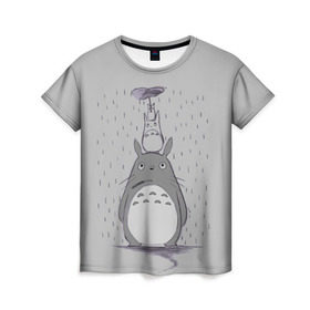 Женская футболка 3D с принтом Мой сосед Тоторо в Курске, 100% полиэфир ( синтетическое хлопкоподобное полотно) | прямой крой, круглый вырез горловины, длина до линии бедер | totoro | хаяо миядзаки