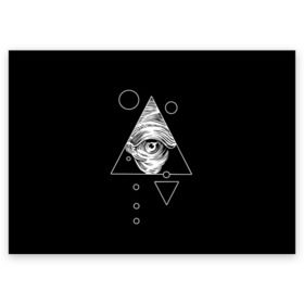 Поздравительная открытка с принтом Всевидящее око в Курске, 100% бумага | плотность бумаги 280 г/м2, матовая, на обратной стороне линовка и место для марки
 | Тематика изображения на принте: tattoo | в треугольнике | всевидящее око | всевидящий глаз | зрачок | пирамида | тату