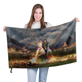 Флаг 3D с принтом Ким чен ын на Единороге в Курске, 100% полиэстер | плотность ткани — 95 г/м2, размер — 67 х 109 см. Принт наносится с одной стороны | 