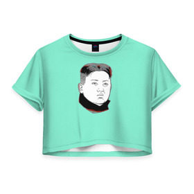 Женская футболка 3D укороченная с принтом Ким чен ын в Курске, 100% полиэстер | круглая горловина, длина футболки до линии талии, рукава с отворотами | 