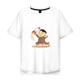 Мужская футболка хлопок Oversize с принтом Ким чен ын с ракетой в Курске, 100% хлопок | свободный крой, круглый ворот, “спинка” длиннее передней части | ким чен ын | кндр | корея