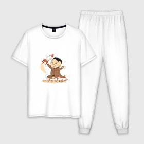 Мужская пижама хлопок с принтом Ким чен ын с ракетой в Курске, 100% хлопок | брюки и футболка прямого кроя, без карманов, на брюках мягкая резинка на поясе и по низу штанин
 | ким чен ын | кндр | корея