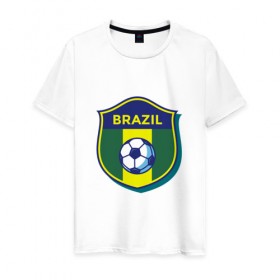 Мужская футболка хлопок с принтом Бразилия в Курске, 100% хлопок | прямой крой, круглый вырез горловины, длина до линии бедер, слегка спущенное плечо. | 