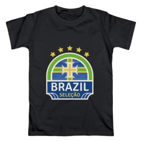 Мужская футболка хлопок с принтом Футбол - Бразилия в Курске, 100% хлопок | прямой крой, круглый вырез горловины, длина до линии бедер, слегка спущенное плечо. | 