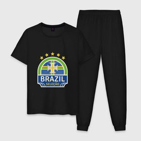 Мужская пижама хлопок с принтом Футбол - Бразилия в Курске, 100% хлопок | брюки и футболка прямого кроя, без карманов, на брюках мягкая резинка на поясе и по низу штанин
 | 