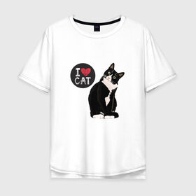Мужская футболка хлопок Oversize с принтом Кот в Курске, 100% хлопок | свободный крой, круглый ворот, “спинка” длиннее передней части | кот | котики | коты | кошатница | кошка | кошки | я люблю котов | я люблю кошек