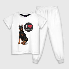 Детская пижама хлопок с принтом Я люблю Добермана в Курске, 100% хлопок |  брюки и футболка прямого кроя, без карманов, на брюках мягкая резинка на поясе и по низу штанин
 | Тематика изображения на принте: доберман | с доберманом | собака | собаки | собачки | я люблю