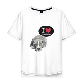 Мужская футболка хлопок Oversize с принтом Я люблю Питбуля в Курске, 100% хлопок | свободный крой, круглый ворот, “спинка” длиннее передней части | 