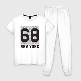 Женская пижама хлопок с принтом New York 68 в Курске, 100% хлопок | брюки и футболка прямого кроя, без карманов, на брюках мягкая резинка на поясе и по низу штанин | new york | города | нью йорк | стиль | фракталы