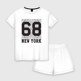 Женская пижама с шортиками хлопок с принтом New York 68 в Курске, 100% хлопок | футболка прямого кроя, шорты свободные с широкой мягкой резинкой | new york | города | нью йорк | стиль | фракталы