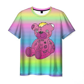 Мужская футболка 3D с принтом Мишка Lil Peep в Курске, 100% полиэфир | прямой крой, круглый вырез горловины, длина до линии бедер | Тематика изображения на принте: gbc | hip hop | lil peep | love | pink | rap | лил пип | лилпип | медведь | медвежонок | мишка | реп | розовый | рэп | тату | трэп | хип хоп | эмо