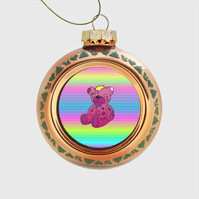 Стеклянный ёлочный шар с принтом Мишка Lil Peep в Курске, Стекло | Диаметр: 80 мм | gbc | hip hop | lil peep | love | pink | rap | лил пип | лилпип | медведь | медвежонок | мишка | реп | розовый | рэп | тату | трэп | хип хоп | эмо
