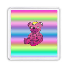 Магнит 55*55 с принтом Мишка Lil Peep в Курске, Пластик | Размер: 65*65 мм; Размер печати: 55*55 мм | gbc | hip hop | lil peep | love | pink | rap | лил пип | лилпип | медведь | медвежонок | мишка | реп | розовый | рэп | тату | трэп | хип хоп | эмо