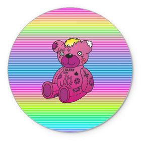 Коврик круглый с принтом Мишка Lil Peep в Курске, резина и полиэстер | круглая форма, изображение наносится на всю лицевую часть | gbc | hip hop | lil peep | love | pink | rap | лил пип | лилпип | медведь | медвежонок | мишка | реп | розовый | рэп | тату | трэп | хип хоп | эмо