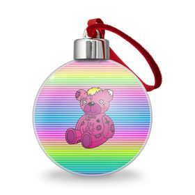 Ёлочный шар с принтом Мишка Lil Peep в Курске, Пластик | Диаметр: 77 мм | gbc | hip hop | lil peep | love | pink | rap | лил пип | лилпип | медведь | медвежонок | мишка | реп | розовый | рэп | тату | трэп | хип хоп | эмо