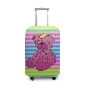 Чехол для чемодана 3D с принтом Мишка Lil Peep в Курске, 86% полиэфир, 14% спандекс | двустороннее нанесение принта, прорези для ручек и колес | gbc | hip hop | lil peep | love | pink | rap | лил пип | лилпип | медведь | медвежонок | мишка | реп | розовый | рэп | тату | трэп | хип хоп | эмо