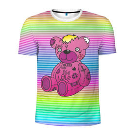 Мужская футболка 3D спортивная с принтом Мишка Lil Peep в Курске, 100% полиэстер с улучшенными характеристиками | приталенный силуэт, круглая горловина, широкие плечи, сужается к линии бедра | gbc | hip hop | lil peep | love | pink | rap | лил пип | лилпип | медведь | медвежонок | мишка | реп | розовый | рэп | тату | трэп | хип хоп | эмо