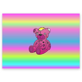 Поздравительная открытка с принтом Мишка Lil Peep в Курске, 100% бумага | плотность бумаги 280 г/м2, матовая, на обратной стороне линовка и место для марки
 | gbc | hip hop | lil peep | love | pink | rap | лил пип | лилпип | медведь | медвежонок | мишка | реп | розовый | рэп | тату | трэп | хип хоп | эмо