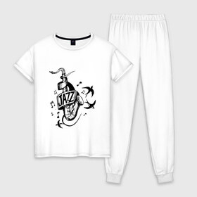 Женская пижама хлопок с принтом JAZZ в Курске, 100% хлопок | брюки и футболка прямого кроя, без карманов, на брюках мягкая резинка на поясе и по низу штанин | саксофон | саксофонист