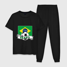 Мужская пижама хлопок с принтом Футбол - Бразилия в Курске, 100% хлопок | брюки и футболка прямого кроя, без карманов, на брюках мягкая резинка на поясе и по низу штанин
 | Тематика изображения на принте: brasil | brazil | football | goal | neymar | sport | team | бразилия | гол | игрок | марсело | мяч | неймар | спорт | тренер | футбол | чемпион | чемпионат
