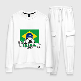 Женский костюм хлопок с принтом Футбол - Бразилия в Курске, 100% хлопок | на свитшоте круглая горловина, мягкая резинка по низу. Брюки заужены к низу, на них два вида карманов: два 