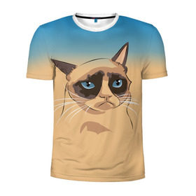 Мужская футболка 3D спортивная с принтом Grumpy cat ART в Курске, 100% полиэстер с улучшенными характеристиками | приталенный силуэт, круглая горловина, широкие плечи, сужается к линии бедра | cat | grumpy | грустный кот | киса | кот | котэ | котяра | кошка | мем | сердитый кот